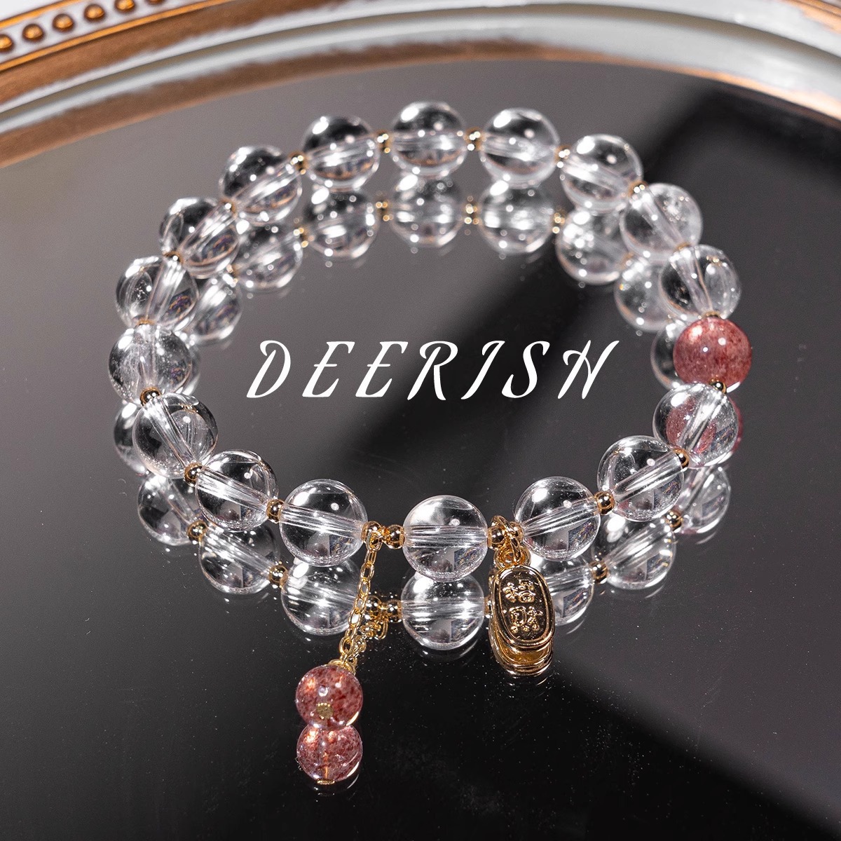 Original ancient-style retro jewelry white crystal bracelet for girls, high transparency bracelet, strawberry crystal peach blossom natural crystal bracelet pic 3