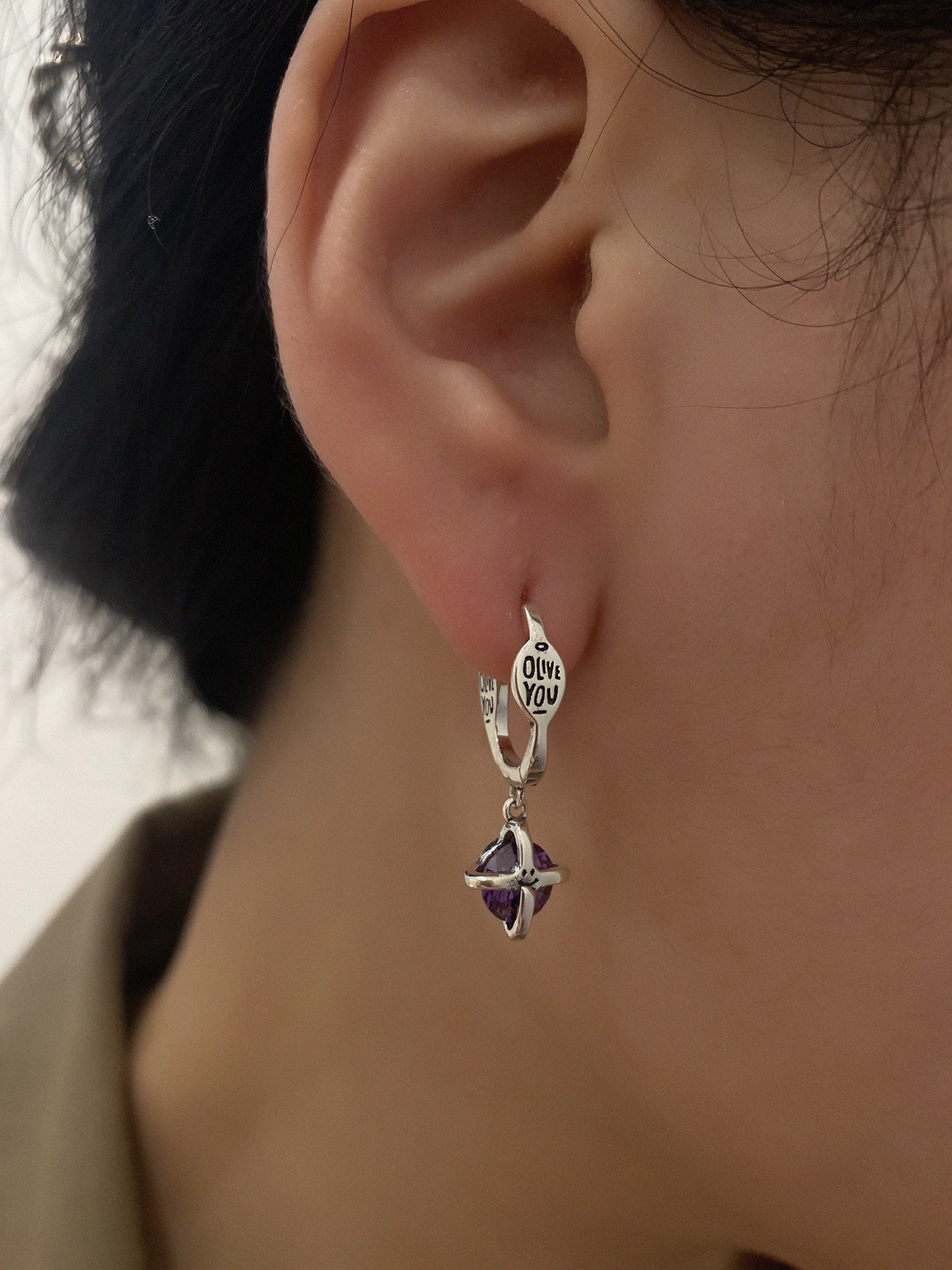 Original mysterious purple zircon letter-shaped earrings for women, 2024 new trendy, light luxury, niche design, high-end and versatile earrings pic 1