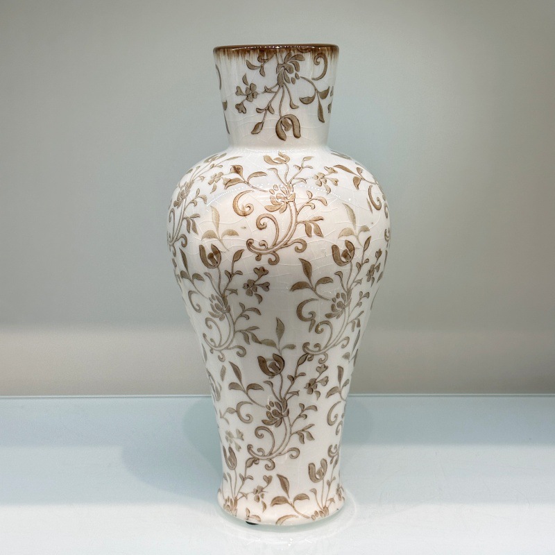 New Chinese-style country-style retro ceramic ice-crack small vase, creative flower arrangement, high-end living room decoration, niche pic 5