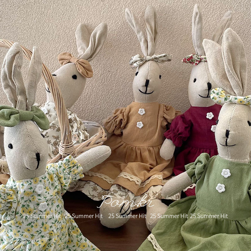 新款韩系碎花裙兔兔玩偶手工布艺长耳兔摆件礼物儿童安抚玩具饰品详情8