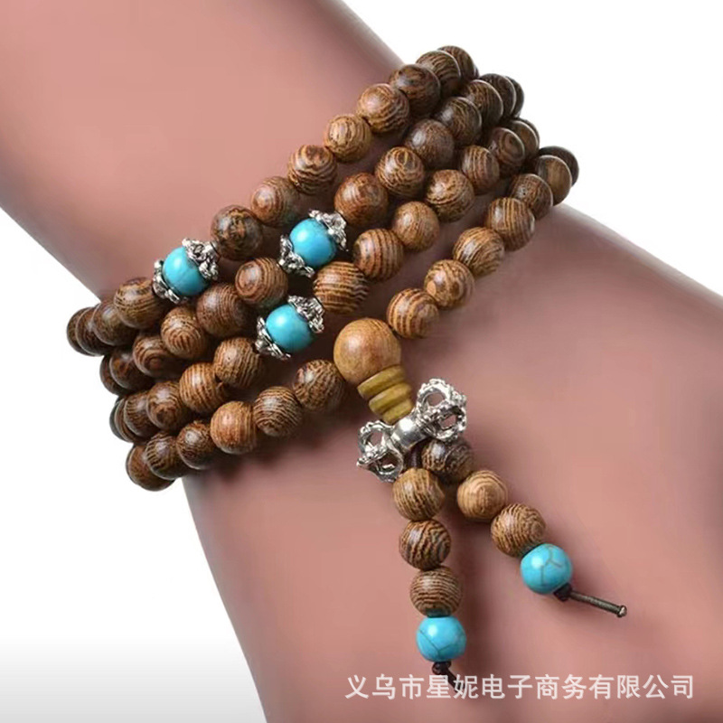 长期销售鸡翅木加隔珠108颗佛珠手串手链木质工艺品佛珠批发详情6
