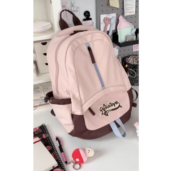 日系百搭撞色初中高中生书包休闲简约可套拉杆箱背包大容量双肩包详情9