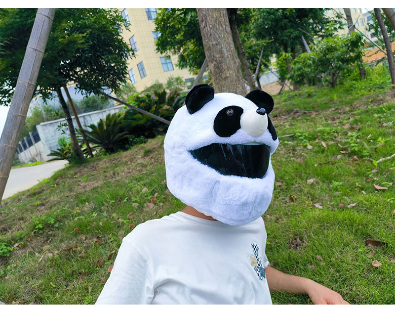 Cross-border Panda electric bike motorcycle helmet cover, plush cartoon full helmet, breathable and warm head cover, winter warmth pic 7