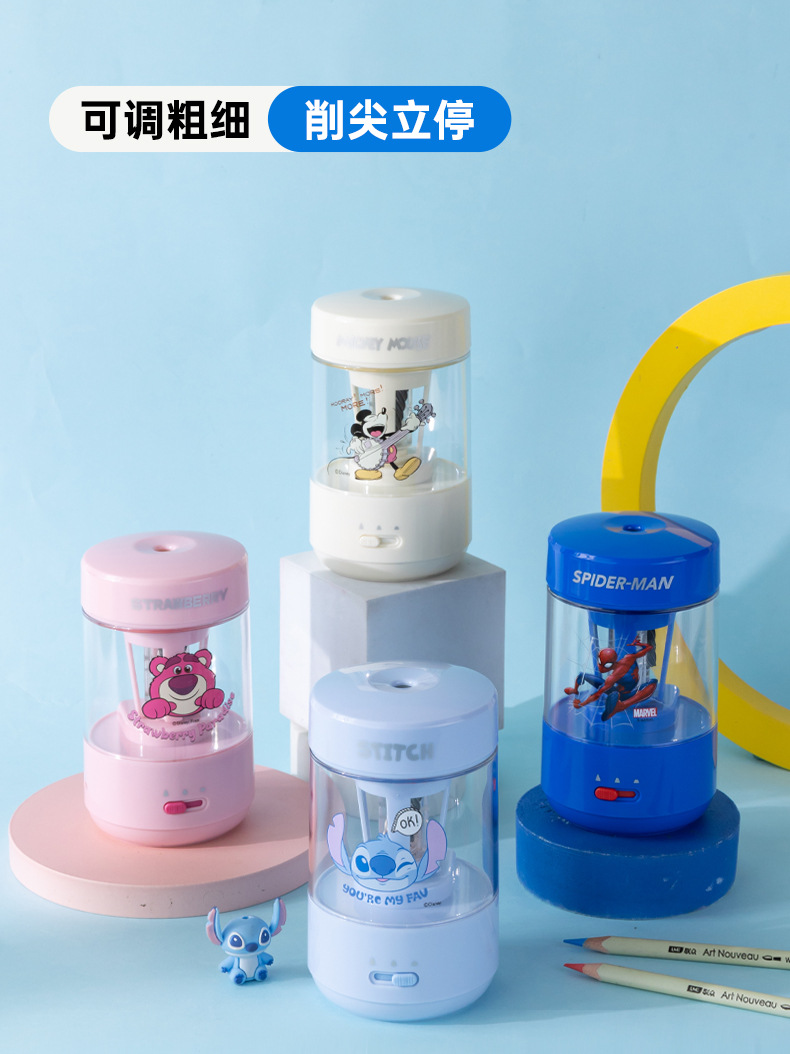 迪士尼全自动转笔刀 小学生文具电动卷笔刀 自动进铅铅笔刀削器详情4
