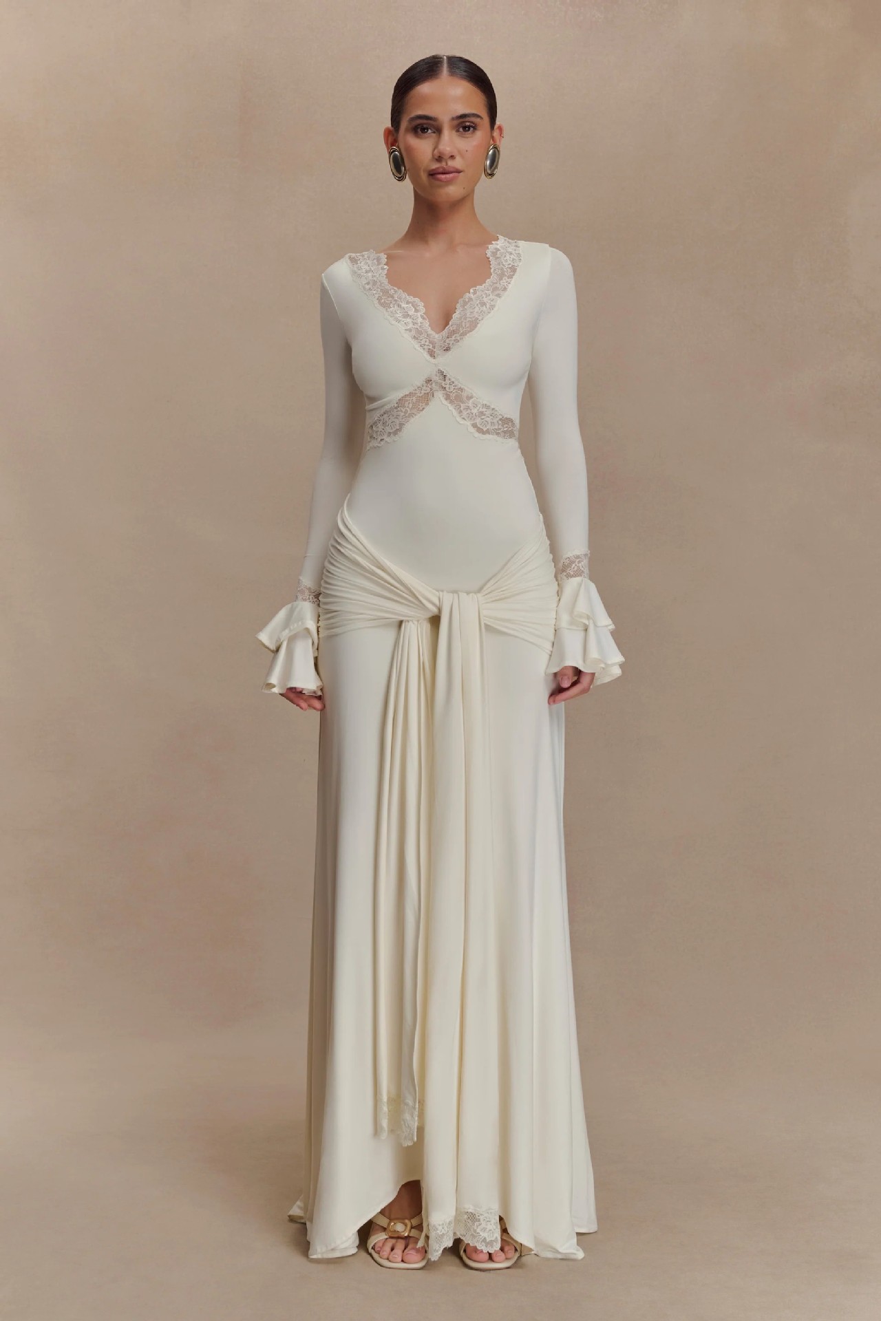 New fashionable lace, sexy and spicy long dress for women in foreign trade, flared sleeves, figure-hugging and patchwork European and American dress for women pic 21