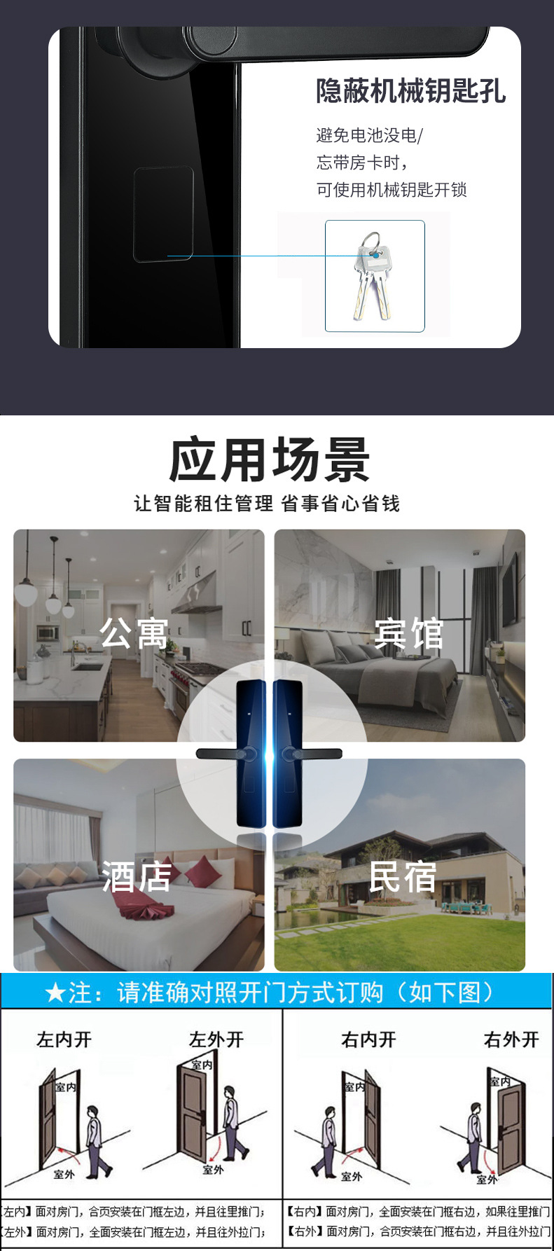 智能门锁铝合金通通锁公寓防盗门刷卡锁民宿APP远程指纹密码锁详情14