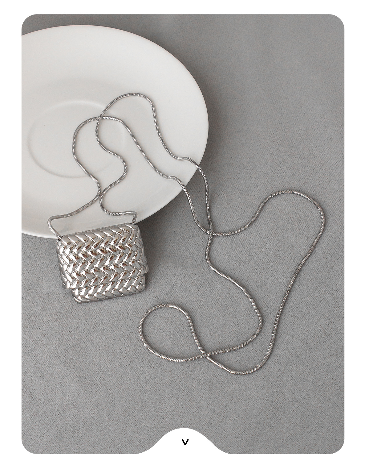 编织包包长款项链 HABI同款中古配饰时髦银色编织包包吊坠毛衣链详情7