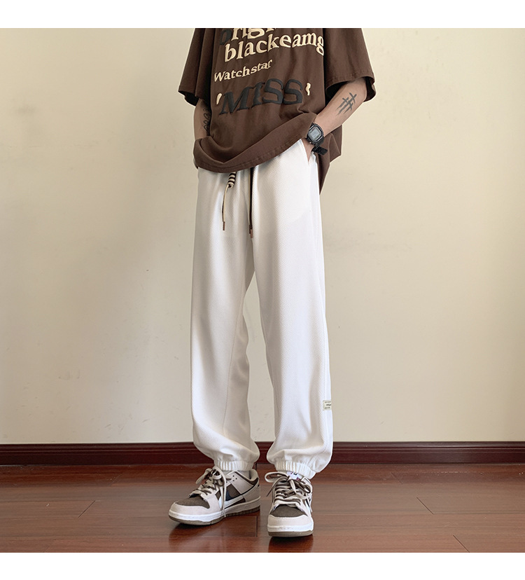 华夫格裤子男士2024秋季潮牌宽松九分束脚卫裤大码青年休闲运动裤详情6