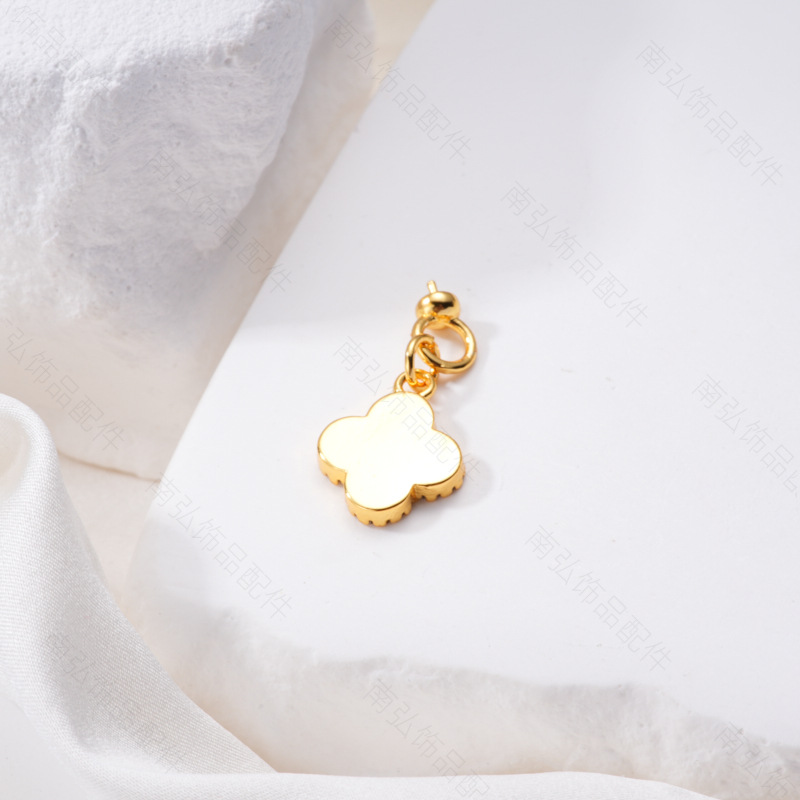 Pearl ring, earneedle pendant, micro-set, three-piece set, empty setting, four-petal flower oil drip, crushed shell, retro DIY jewelry earrings pic 11