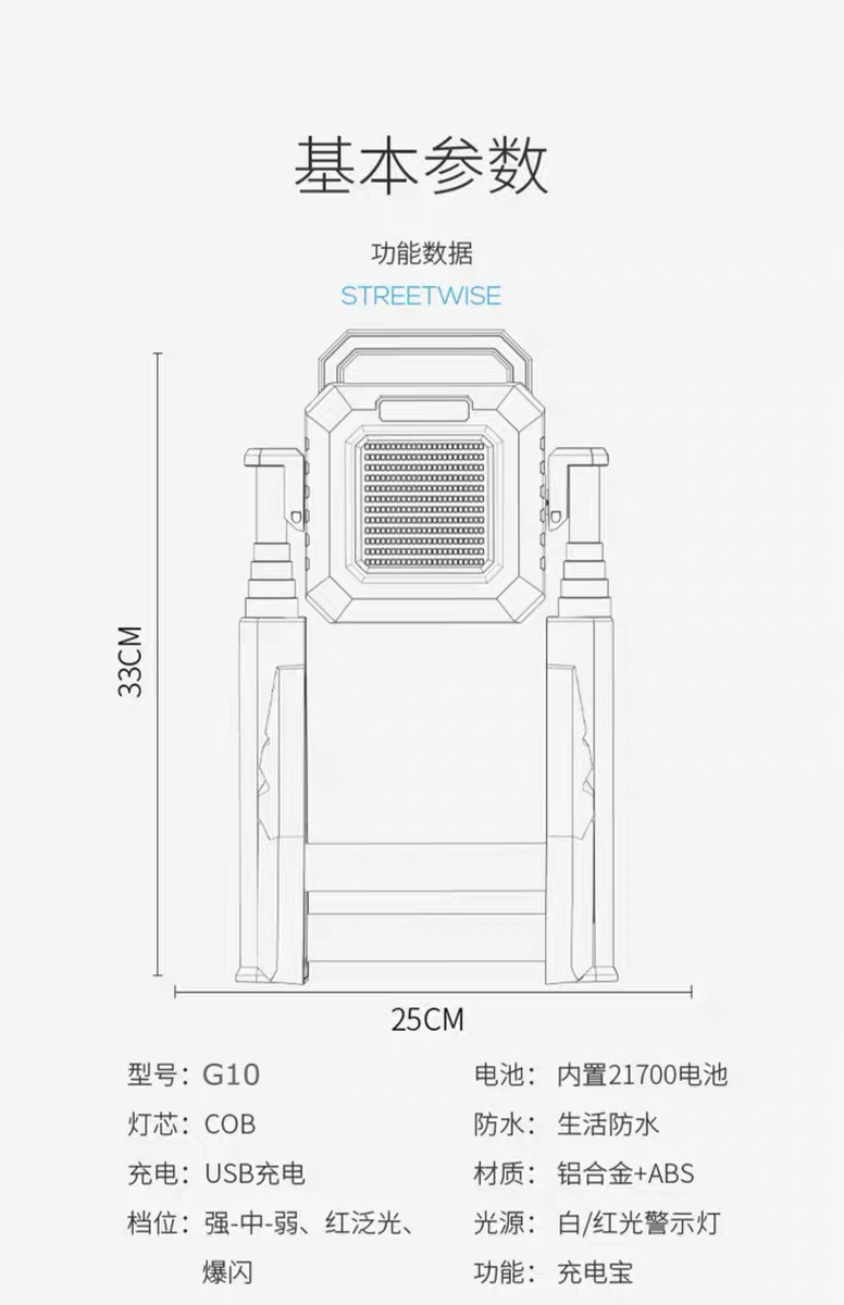 跨境LED投光灯户外照明超长续航便携式手提充电工地露营泛光投射详情16
