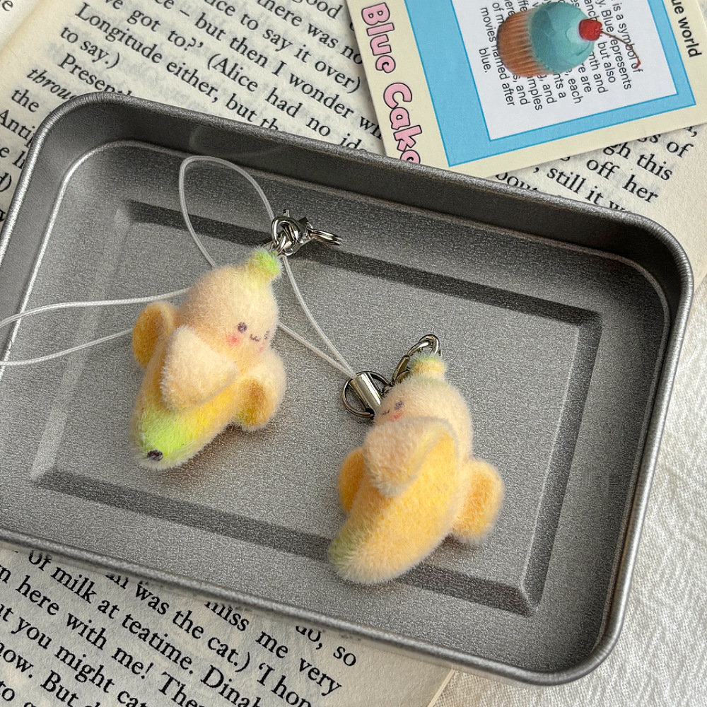 Creative flocked banana small pendant, cute Korean style pendant, peeled banana bag, mobile phone chain pendant wholesale pic 4