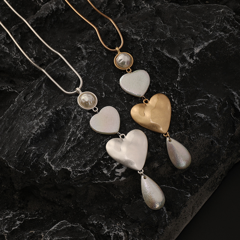 跨境亚马逊爆款项链欧美复古长款项链桃心吊坠金属女士毛衣链批发详情8