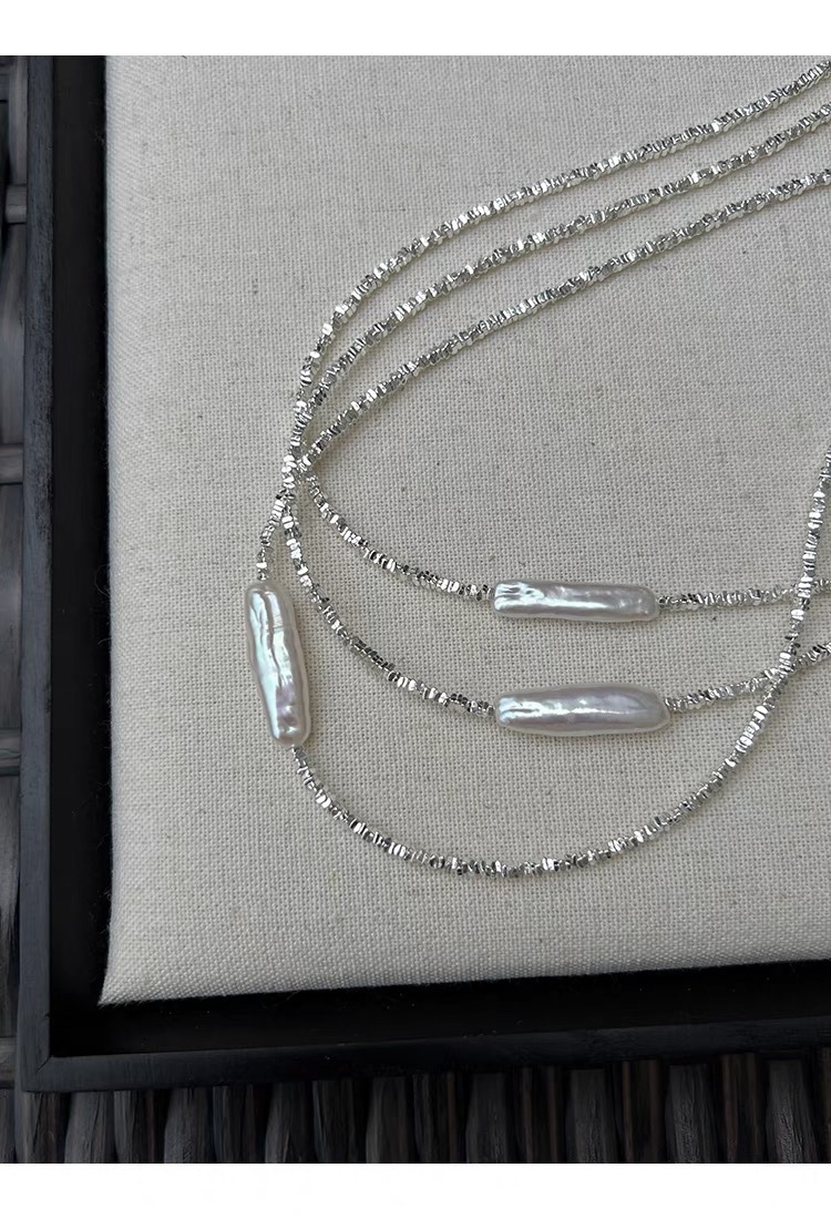 巴洛克异形淡水珍珠小银条珍珠项链镀银碎银子轻奢气质时尚锁骨链详情13