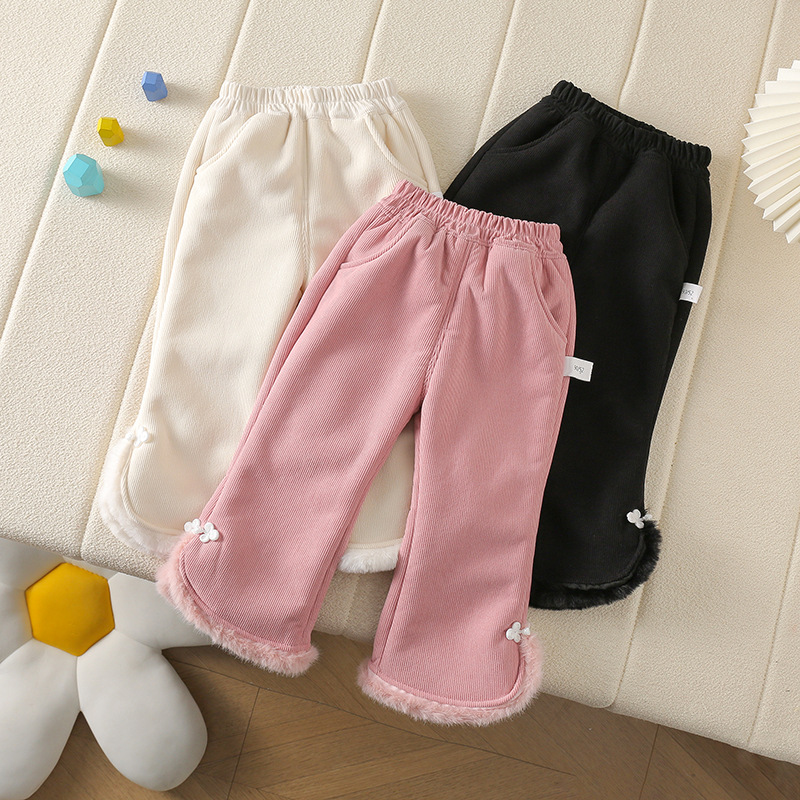 冬季女宝宝加绒加厚儿童洋气休闲保暖裤复合绒侧开喇叭裤外穿详情2