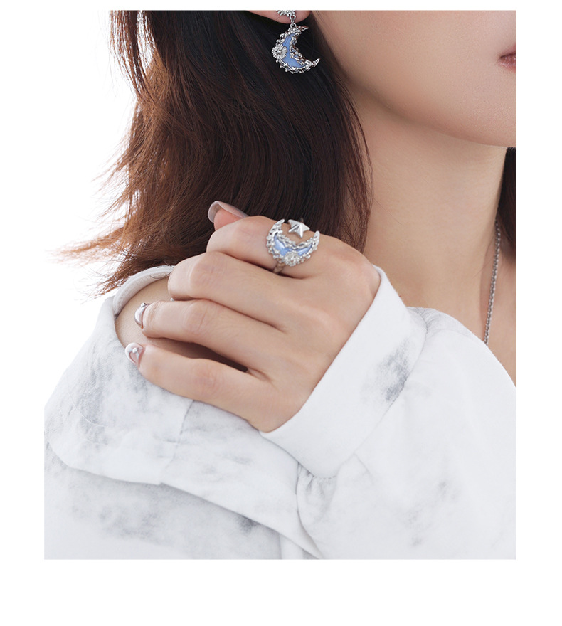 Original lava blue moon ring for women, a niche design with a light luxury and high-end feel, unique and individual index finger ring pic 10