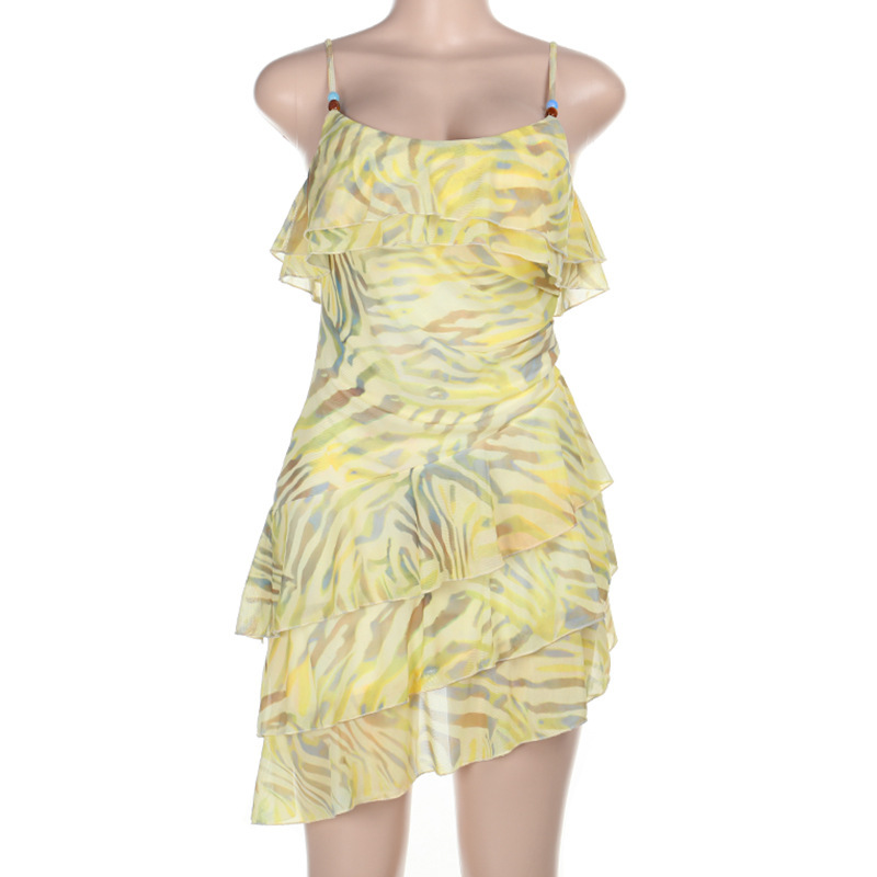YJ25200 New personalized halter print ruffled dress for cross-border summer vacation and casual wear in Europe and America pic 10