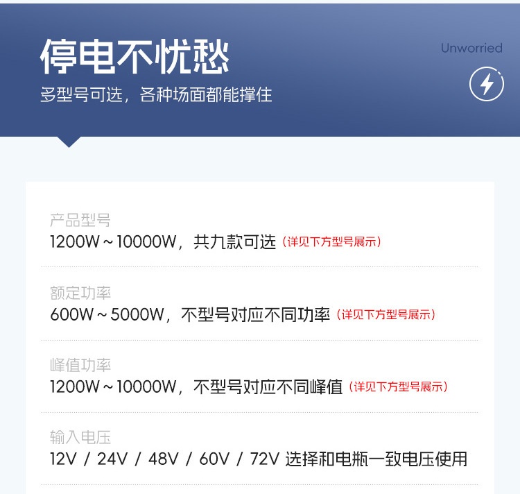 跨境纯正弦波逆变器DC12V24V转120V220v230V10kw7000太阳能逆变器详情12