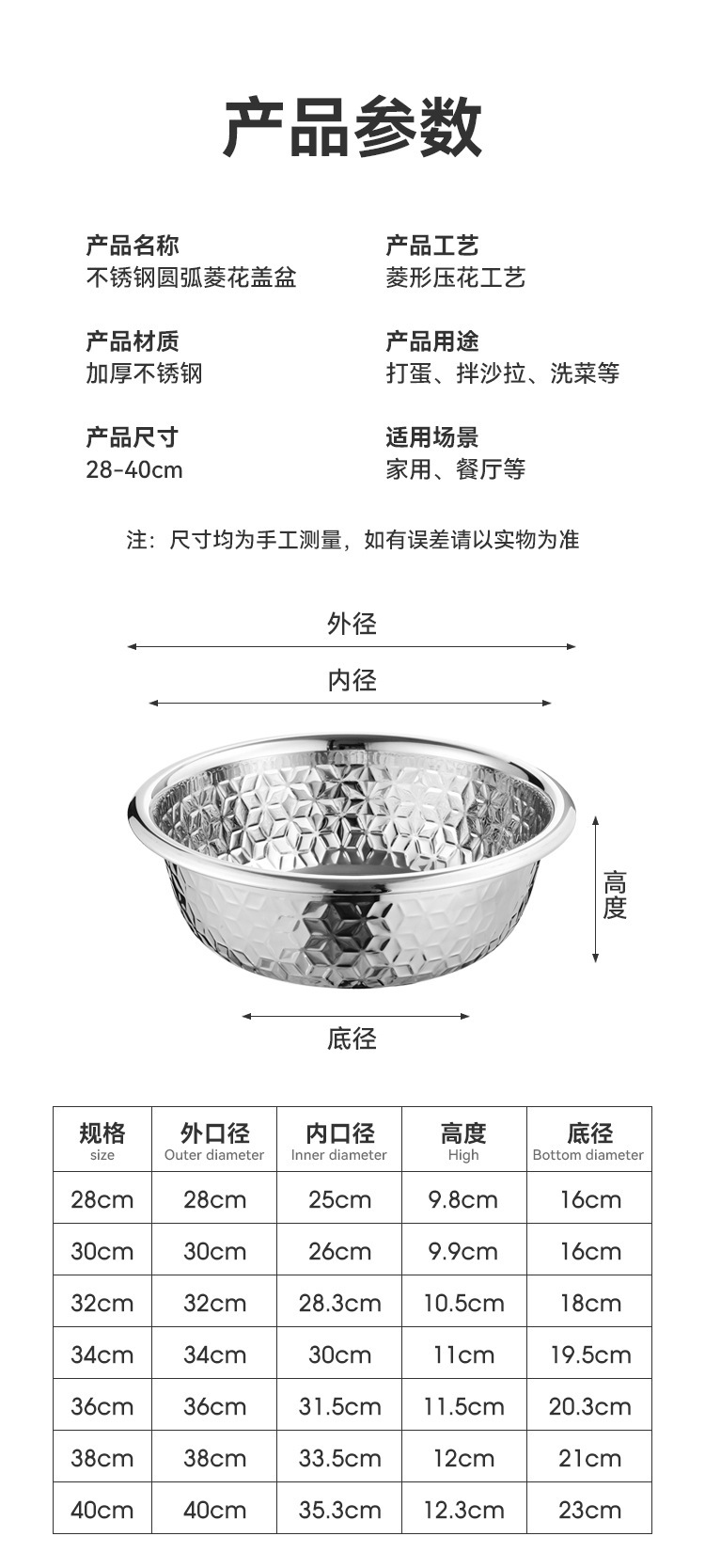 菱花盖盆新打蛋盆不锈钢料理盆加厚多功能菱花压花和面盆电磁炉详情11