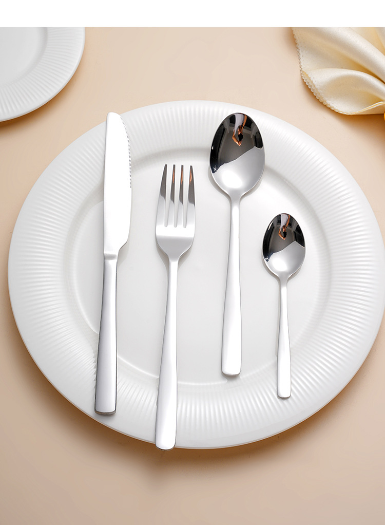 不锈钢牛排刀叉勺光身方柄甜品勺西餐具套装酒店勺子叉子厂家批发详情6