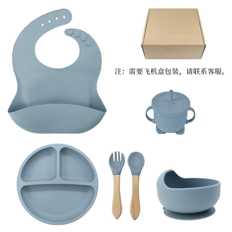 米多乐 儿童硅胶喂养餐具套装 宝宝辅食碗餐盘叉勺围兜水杯模具详情2