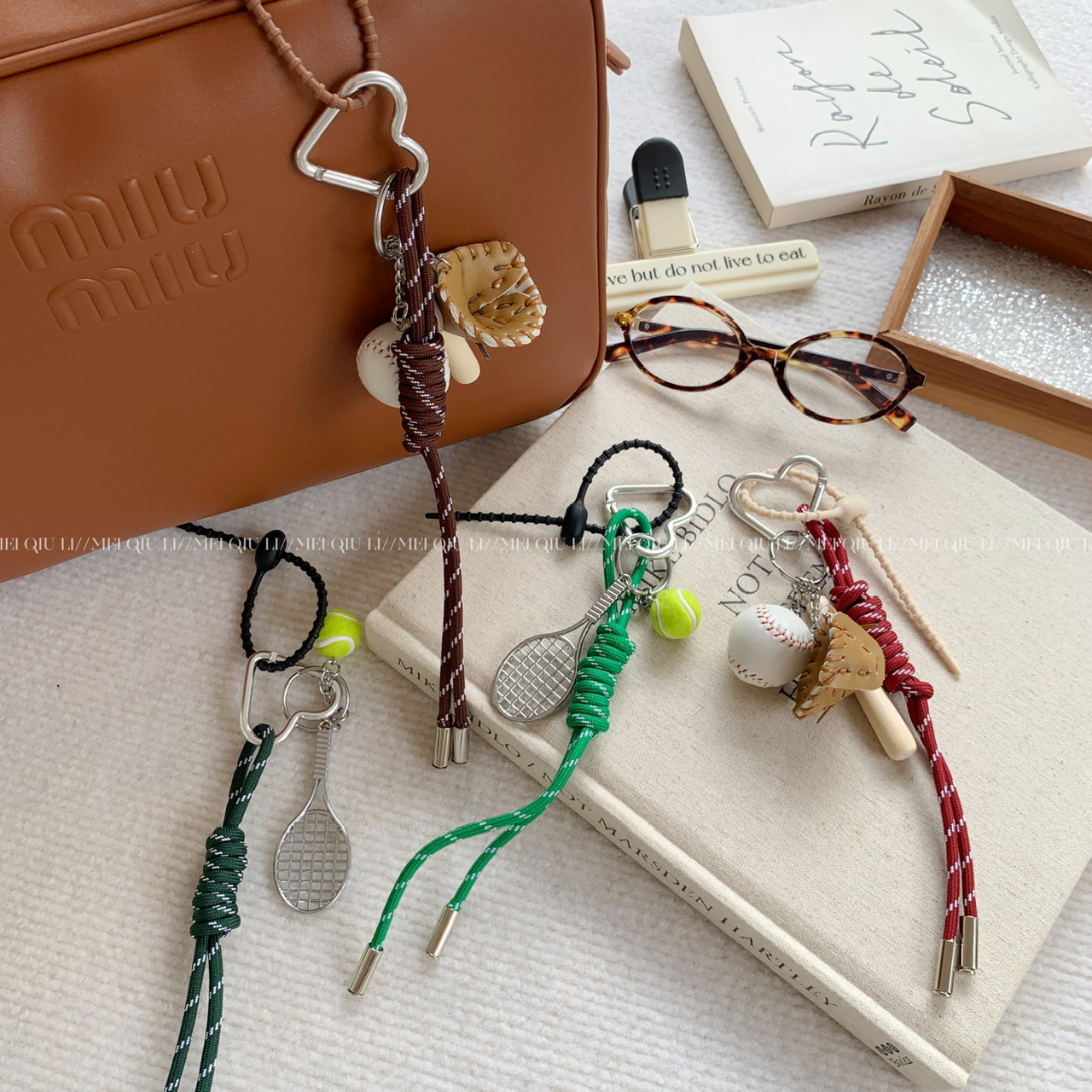 This is the same style baseball bag woven rope pendant as the Instagram blogger, featuring a high-end MIU series bag hanging rope and keychain decoration pic 21