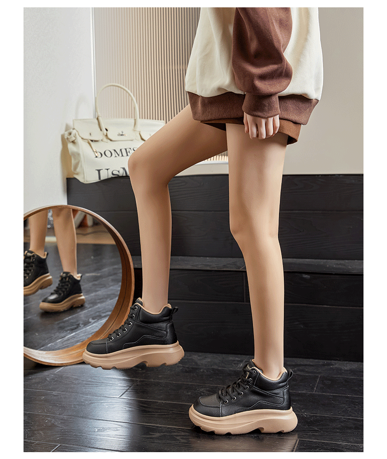 发泡底真皮雪地靴女2025冬季新款复古保暖女靴厚底增高百搭鞋子女详情11