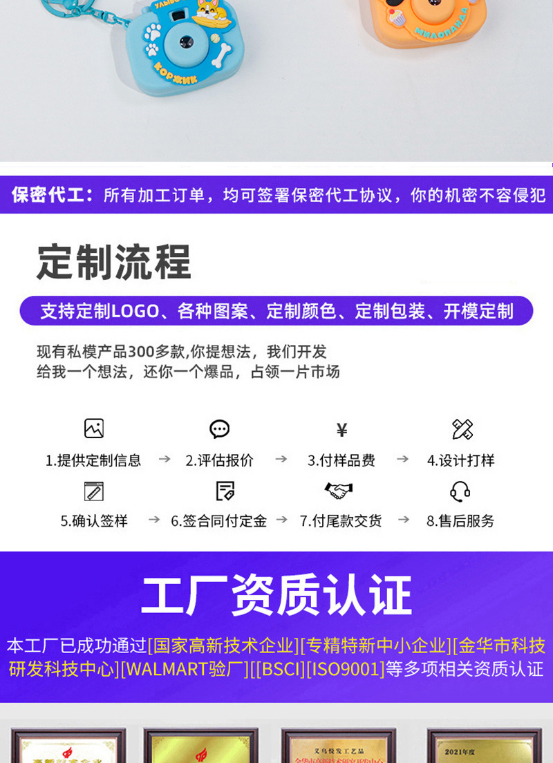 可爱卡通小鸭熊猫发光迷你投影相机幻灯片钥匙扣挂饰包包配饰批发详情16