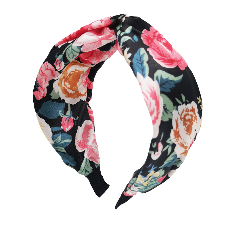 Exclusive Qiwei Accessories, exclusive Qiwei Accessories, new cross-border headwear and hair accessories from Europe and America, elegant fabric, knotted, floral print, wide-brimmed hair band for women pic 6