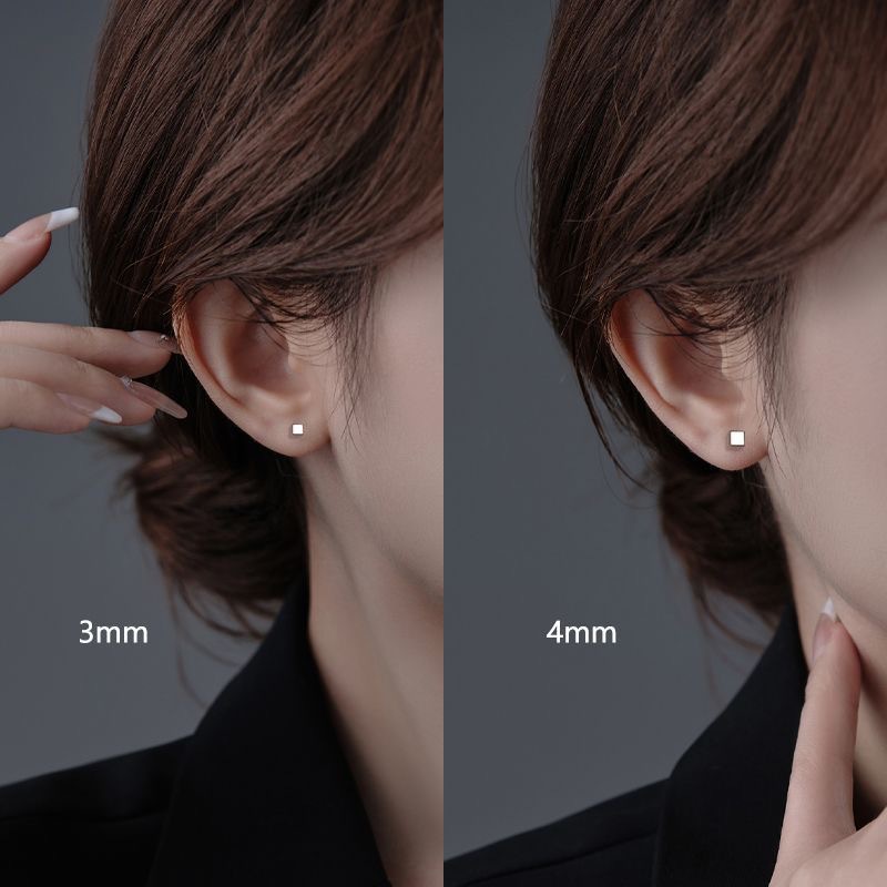 S925 Silver square ear-piercing Stud earrings, 2024 new trendy stud earrings, high-end and elegant stud earrings, simple and small for women pic 3