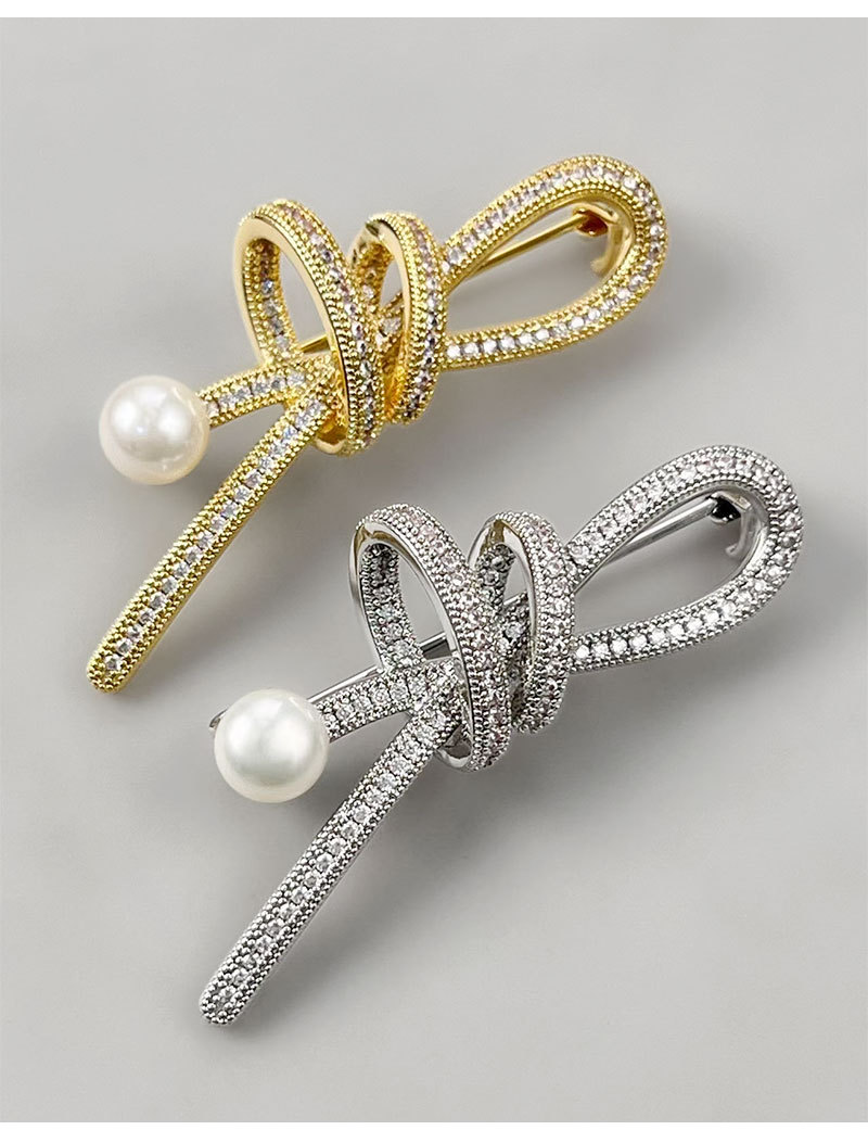 流光璀璨微镶满锆丝带结胸针时尚优雅淡水珍珠衣饰胸花百搭女别针详情13