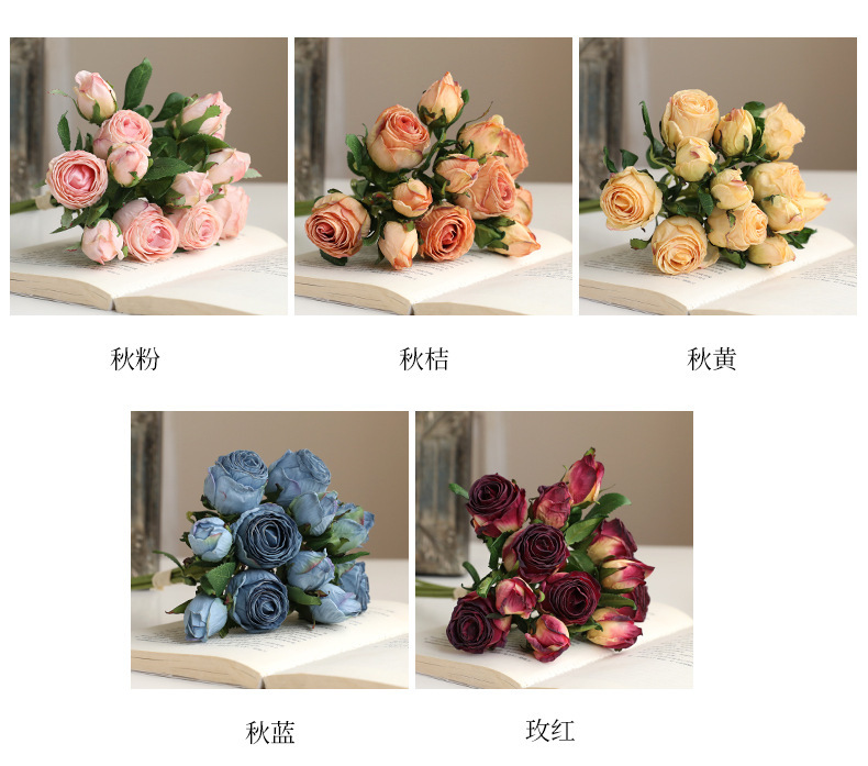 把束干花玫瑰做旧仿真花 仿干花束假花绢花客厅餐桌装饰摄影道具详情7