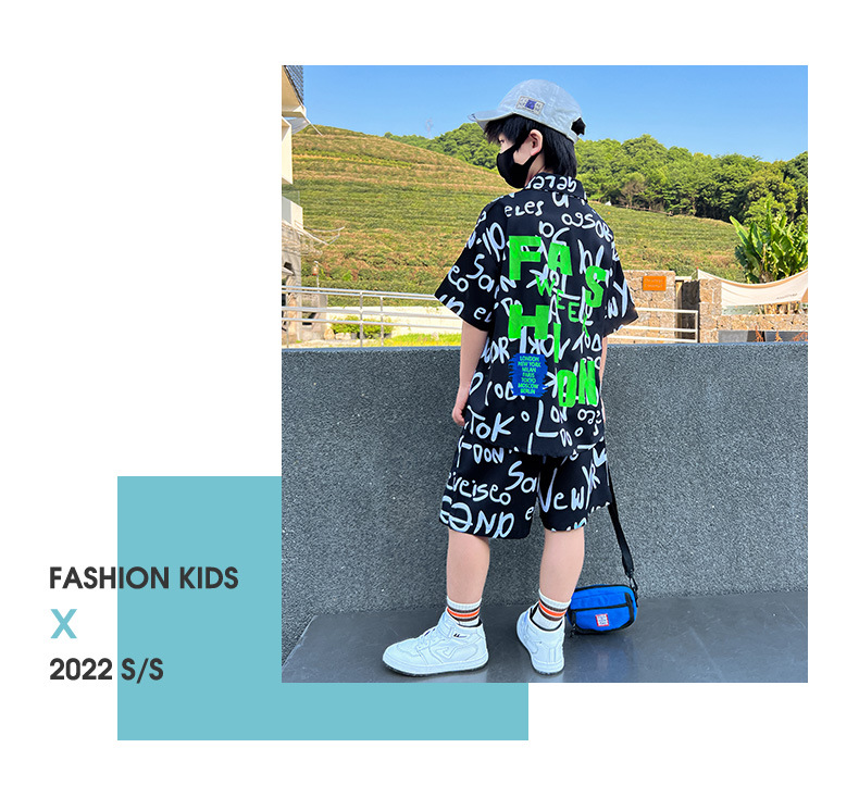 Niño vestido de verano manga corta blusa conjunto 2025 nuevo trendy grande niño dos piezas niño frito street sport pic 18