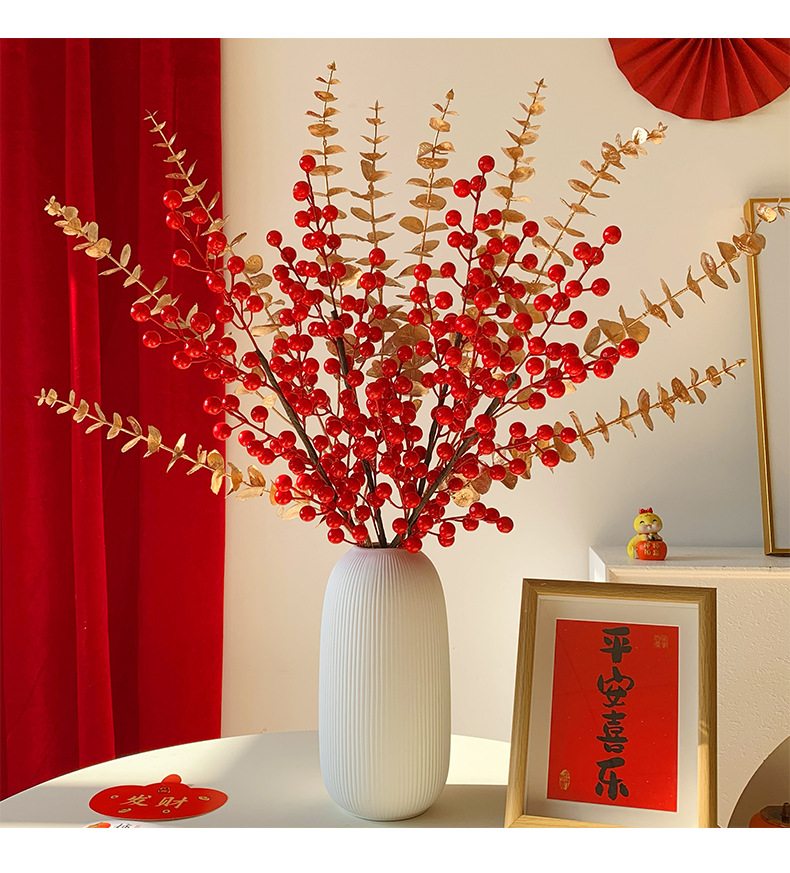 New Year flowers, New Year decorations, red fruits, prosperity fruits, artificial flowers, artificial bouquets, living room and dining table arrangements, housewarming ornaments pic 11