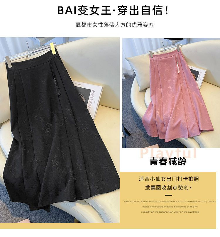跨境货源时尚新中式提花百褶半身裙国风高腰显瘦马面长裙一件代发国潮详情3