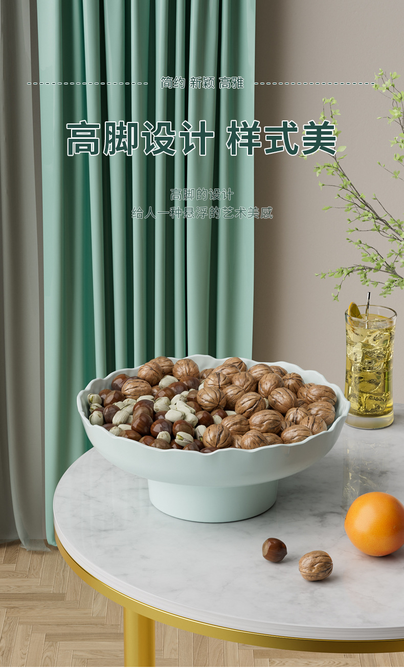 Customized melamine high-legged fruit plate, home living room dried fruit plate, Chinese tray, high-end dessert display, dim sum plate pic 5