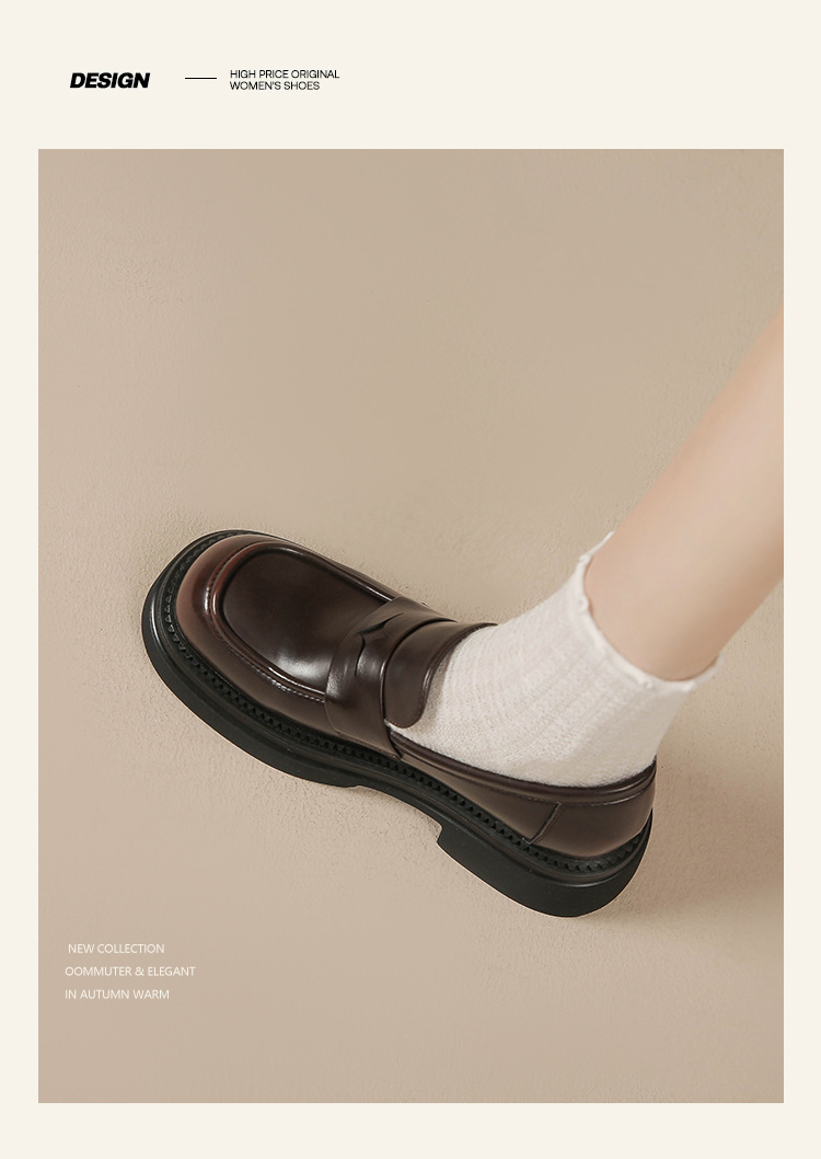 真皮~棕色小皮鞋女复古休闲一脚蹬单鞋学院jk乐福鞋大码女鞋详情21