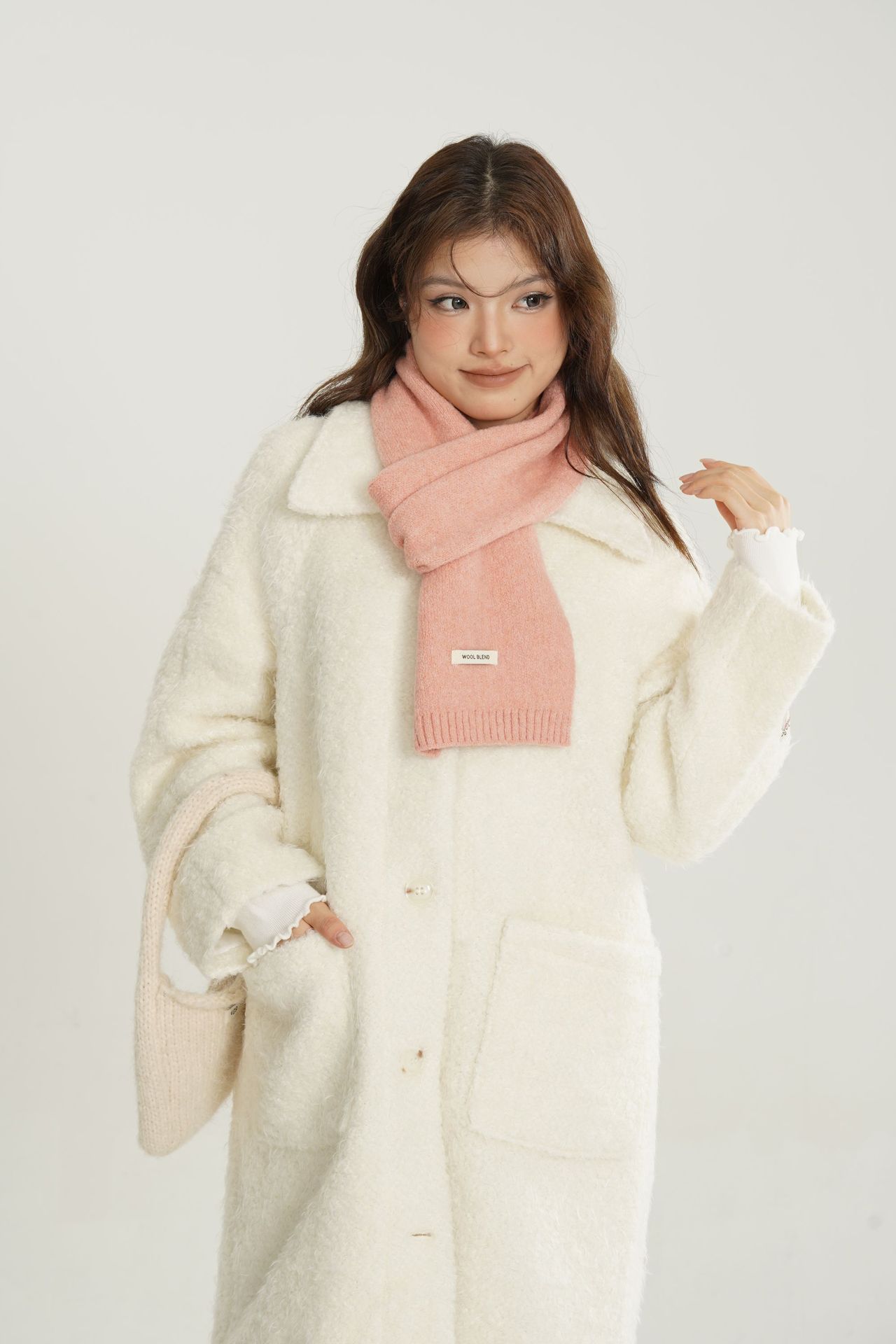 Solid-color wool blend scarf for women, autumn and winter, knitted woolen, warm, Korean-style, versatile, fashionable, fresh and sweet neck pic 5