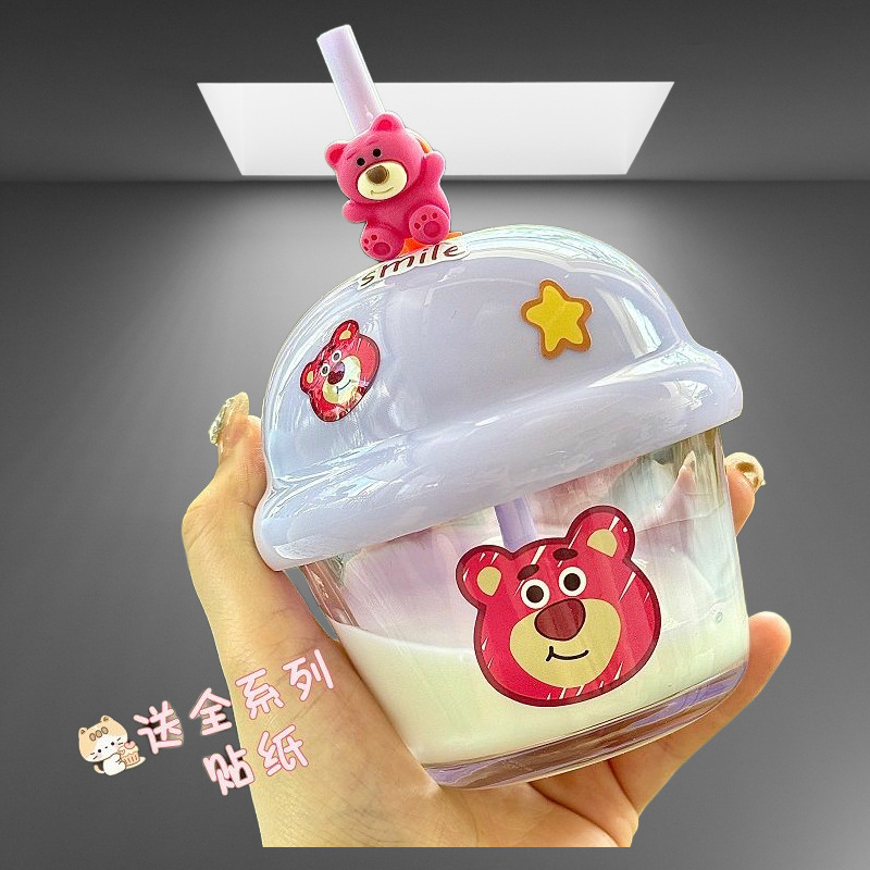 草莓熊玻璃杯墩墩吸管水杯儿童迷你可爱早餐牛奶杯伴手礼杯子批发详情4