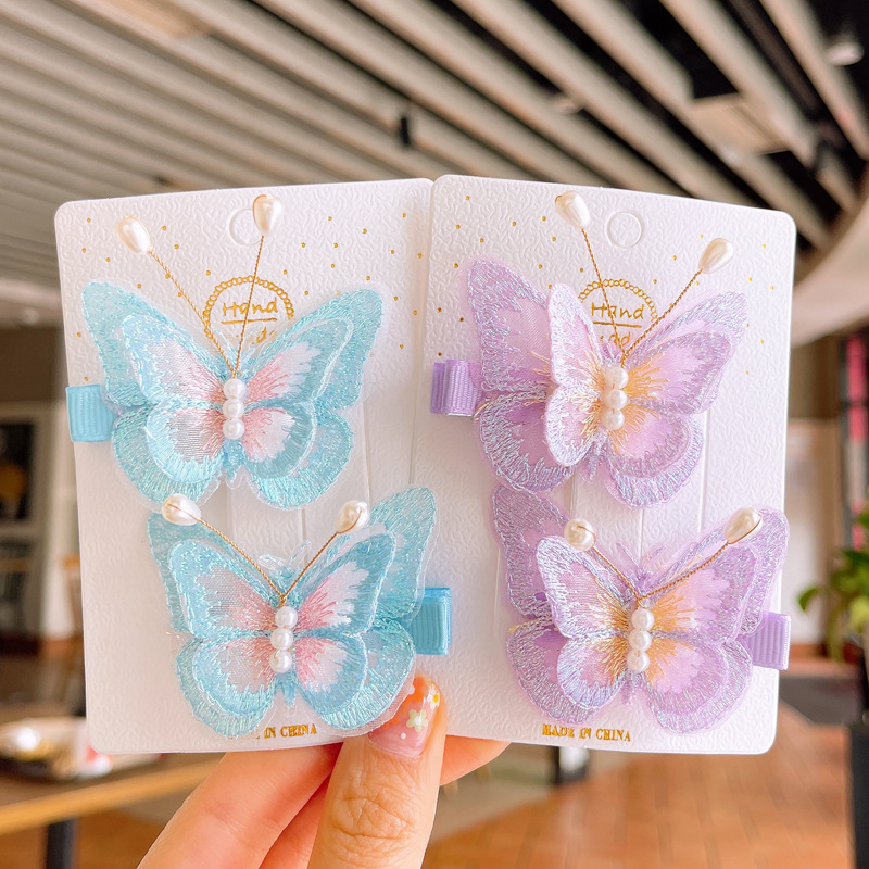 韩版小清新女童发夹双层刺绣蝴蝶结鸭嘴夹宝宝发卡少女古风对夹详情27