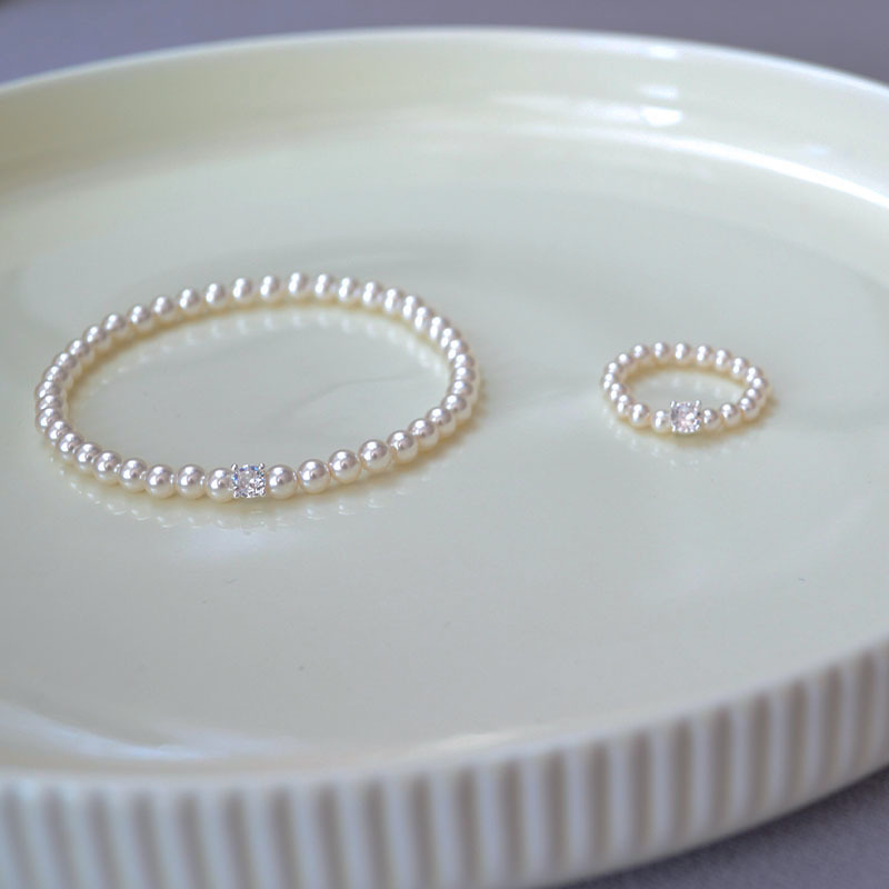 法式优雅小众设计仿家高亮珍珠闪钻日常简约气质弹力手链戒指女详情1