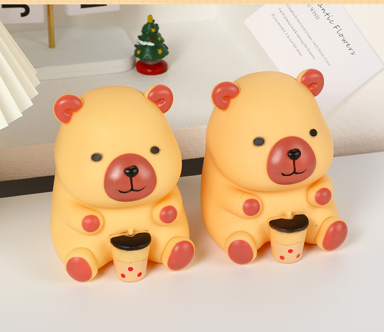 Creative new Kapi Bara night light, cute milk tea bear capybara figurine, bedside ambient light, glowing toy pic 12