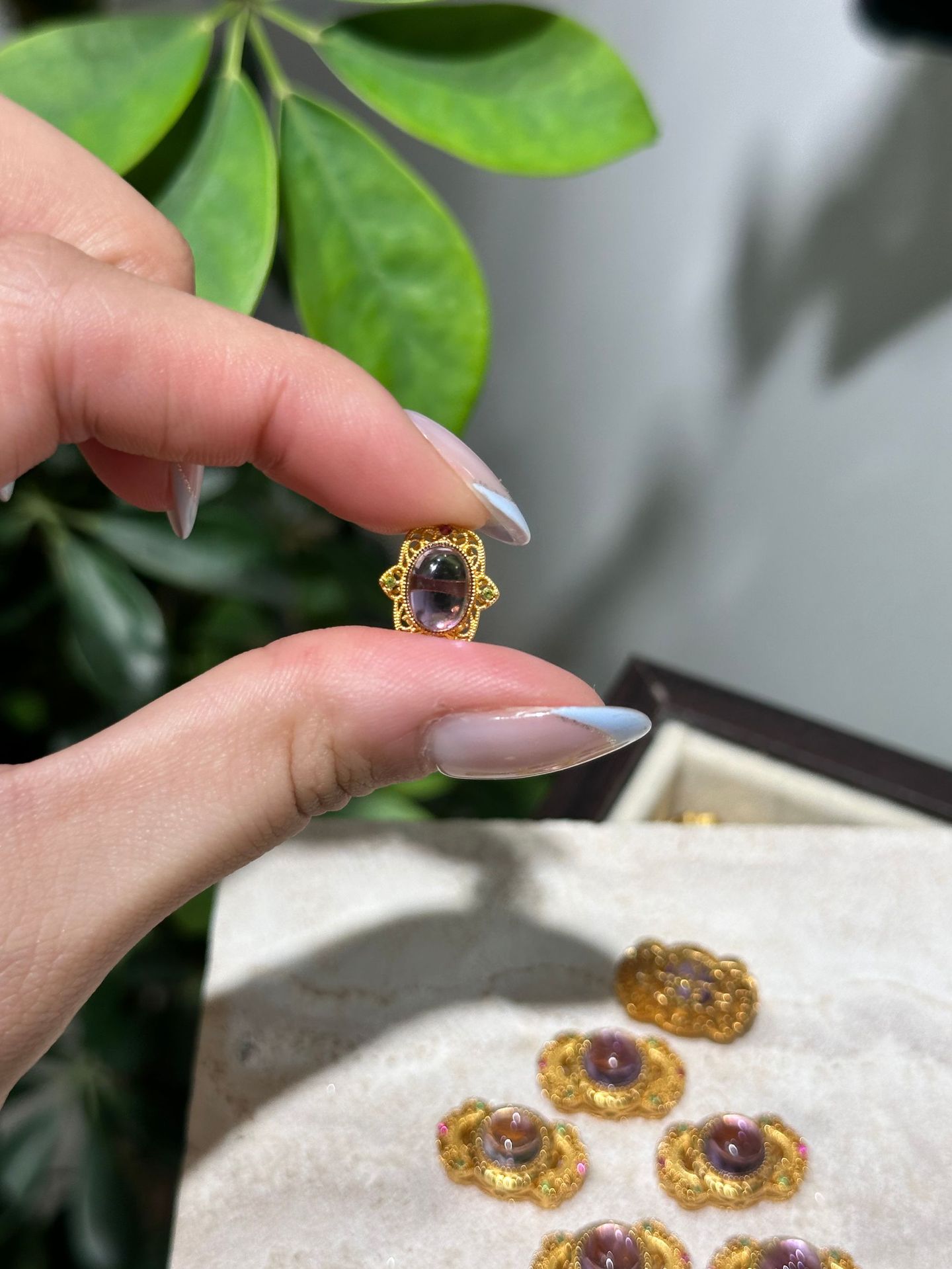 古法金珠子DIY紫水晶镶嵌如意配件串珠项链手链手串隔珠沙金配饰详情2