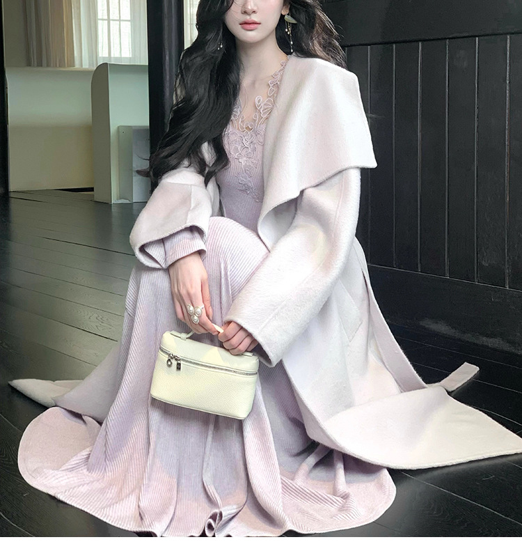 【不知雪】温柔氛围感蕾丝v领针织连衣裙腰显瘦a摆长裙详情14