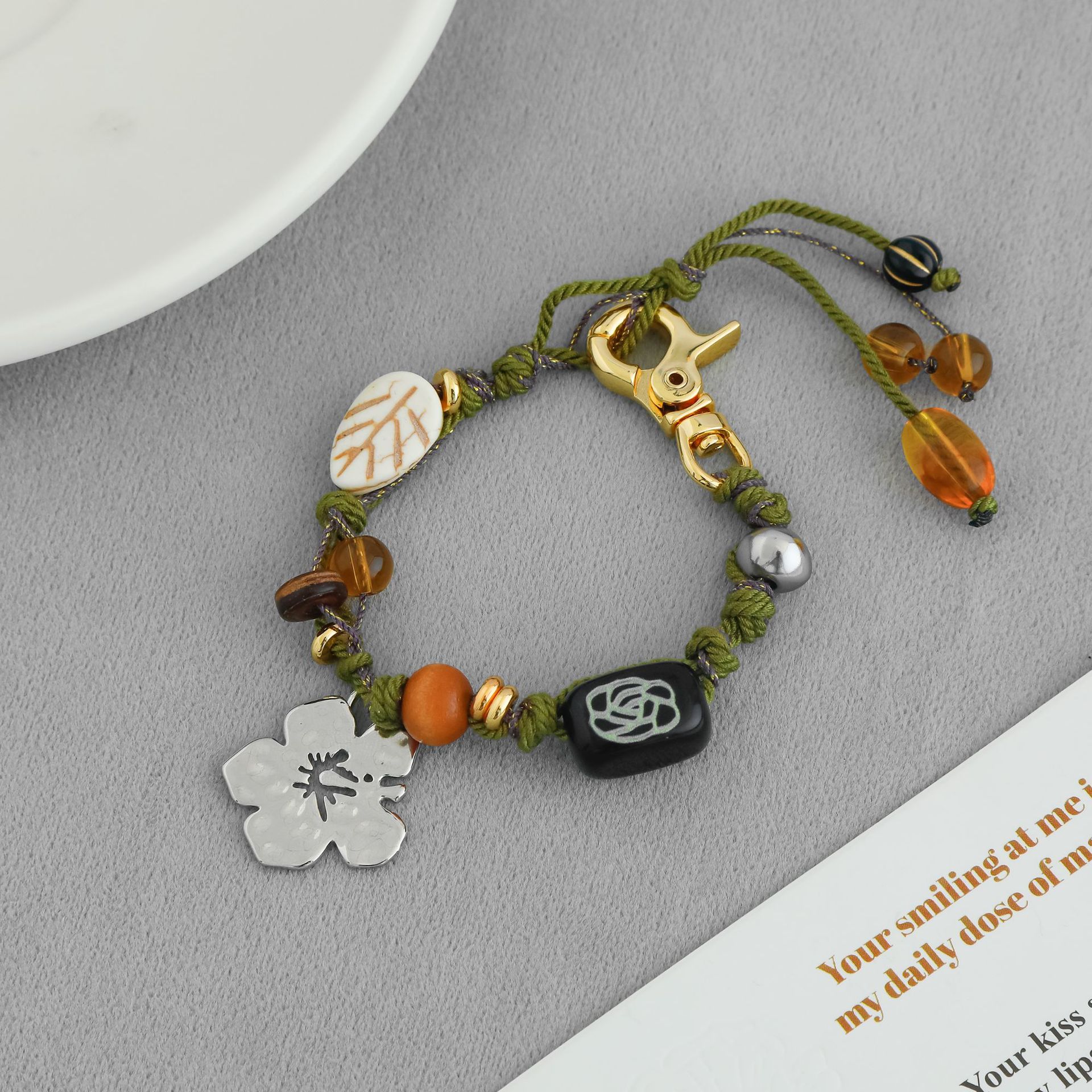 LAZY家海岛花花钥匙扣手链藏式简约手工编织扶桑花串珠钥匙链手链详情8