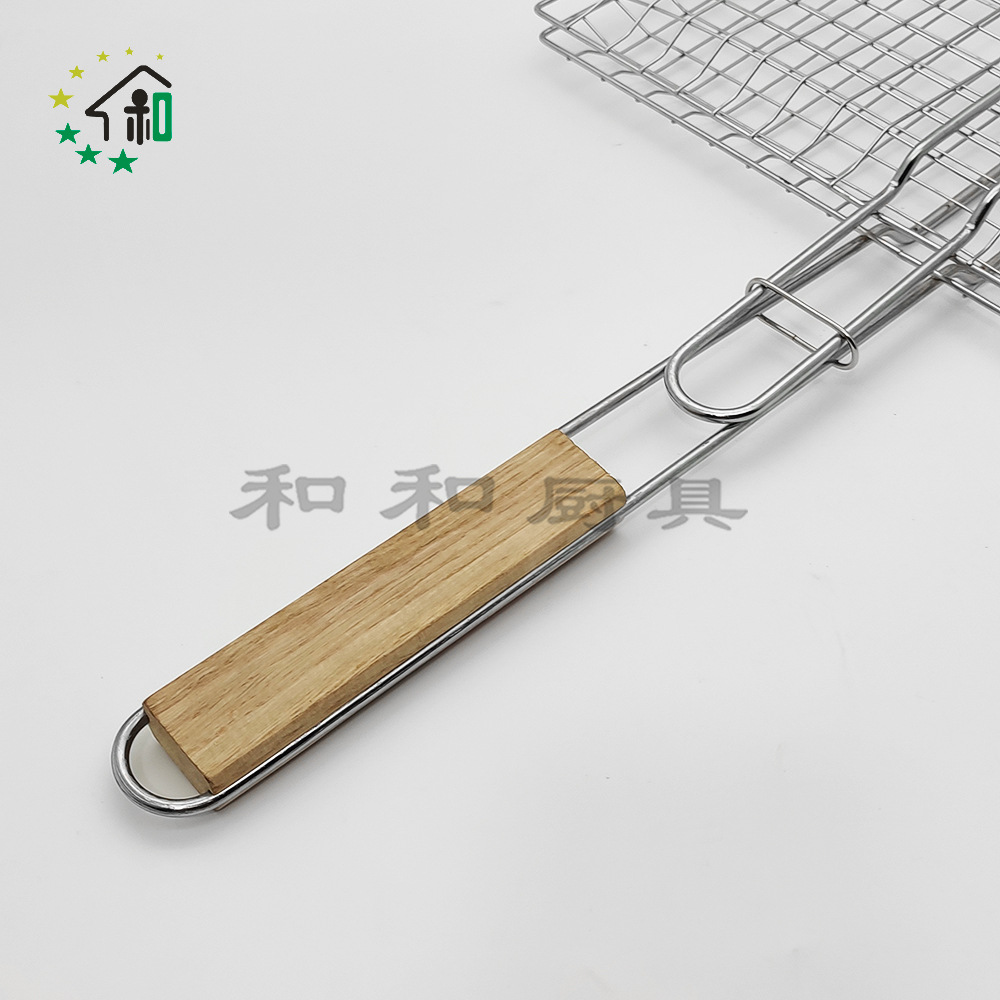 BBQ加粗鸡肉烧烤网 大容量烤网折叠烧烤架方形烤蔬菜篮烤鱼网夹详情14