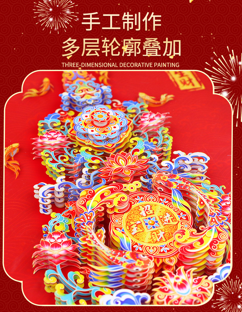 国潮新中式福禄吉祥3D立体diy剪纸画高颜值新年喜庆相框摆件送礼详情6