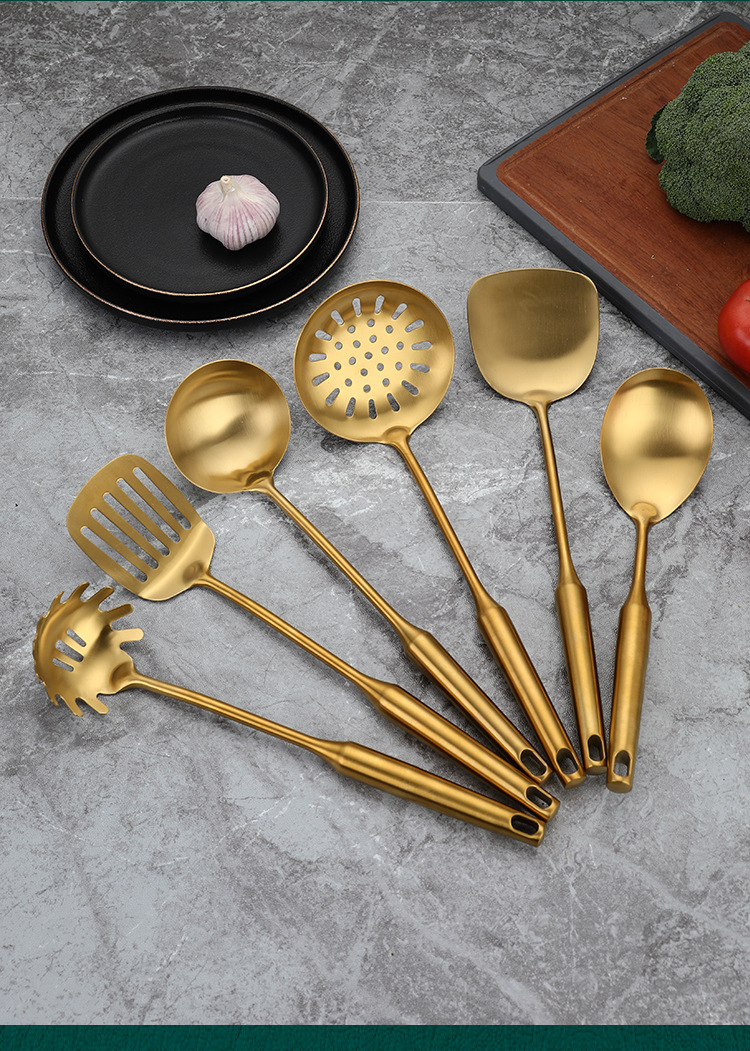 不锈钢镀金烹饪勺铲套装 家用厨房锅铲汤勺漏勺煎铲粉扒饭勺厨具详情18