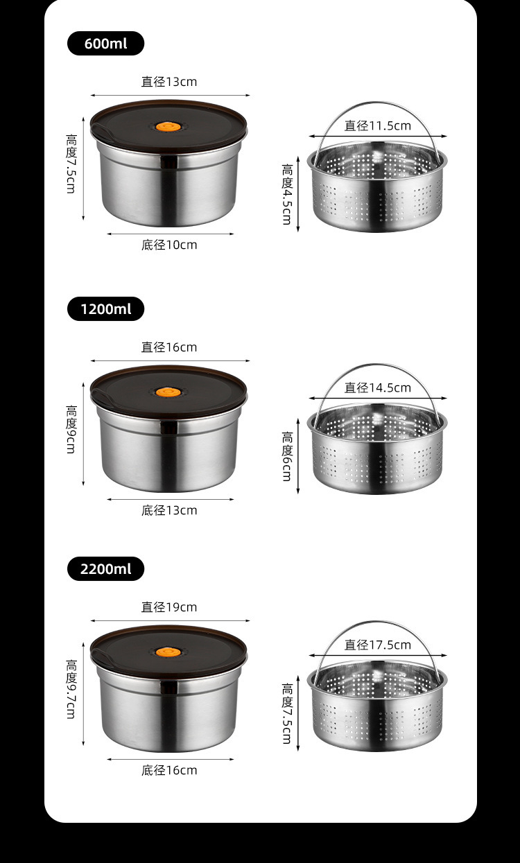 304 stainless steel fresh-keeping box, draining vegetable and fruit basket, outdoor sealed refrigerator with lid, food-grade freezer box pic 19