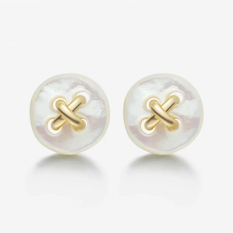 何*贝母纽扣项链 高级感轻奢优雅简约ins风白色纽扣耳钉项链套装详情6