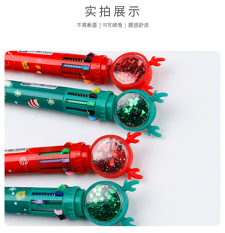 New Christmas card glitter Christmas reindeer snowman multi-color pen Creative planner pen 10-color press Ballpoint pen pic 5